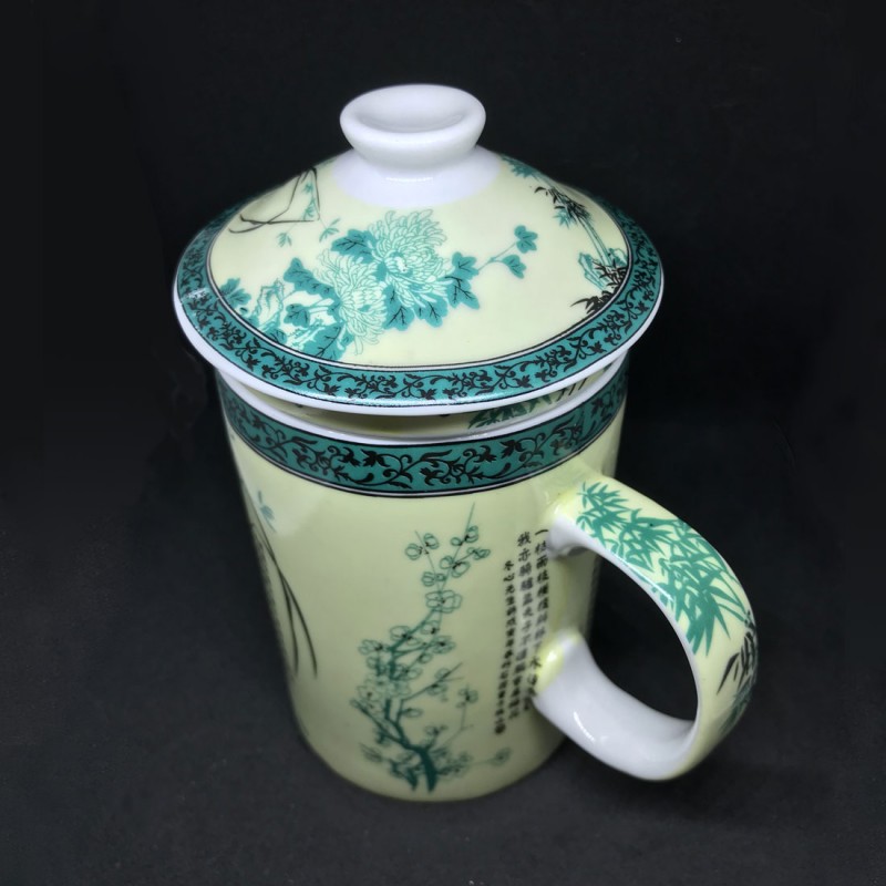 Ceramic Tea Mug with Filter and Cover, Green
