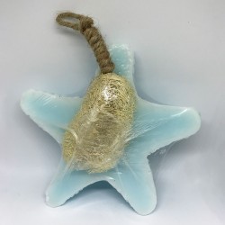 Aroma Handmade Soap with Natural Scrub Fiber, Blue Starfish - ฺBack side